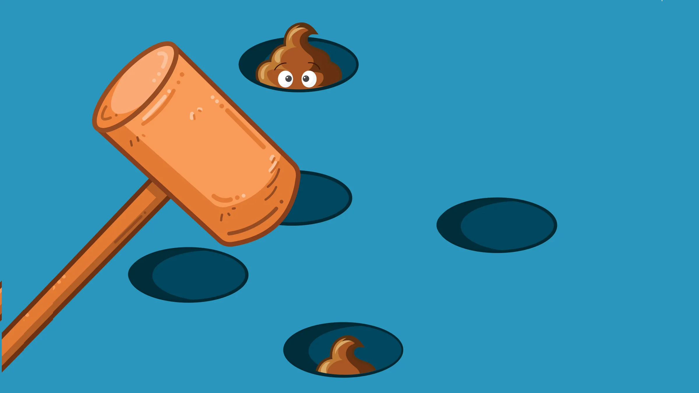 poop emojis on whack-a-mole board, illustration