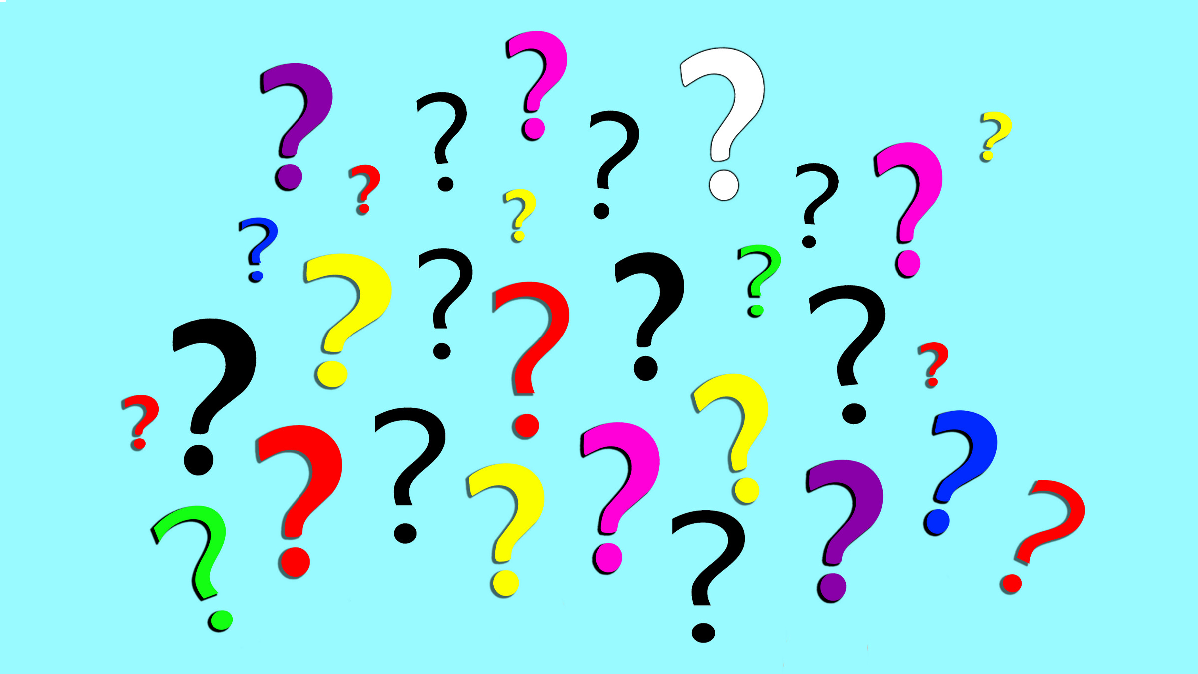 question marks on turquoise background