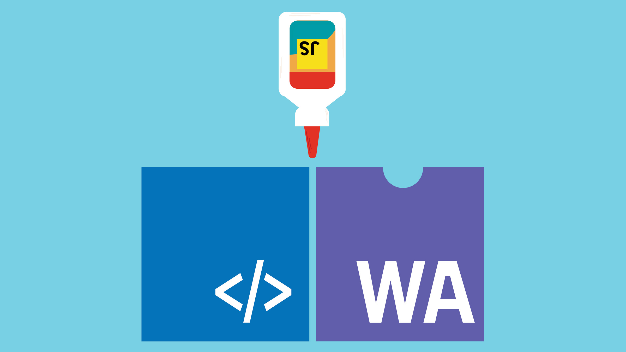 code icon and inverted bottle of glue