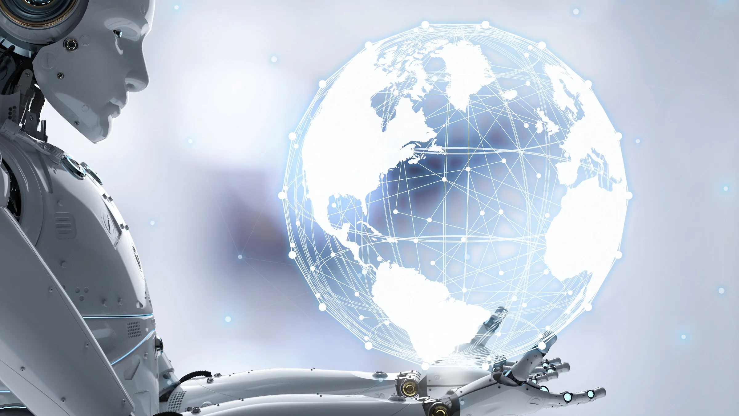 robot holding a globe