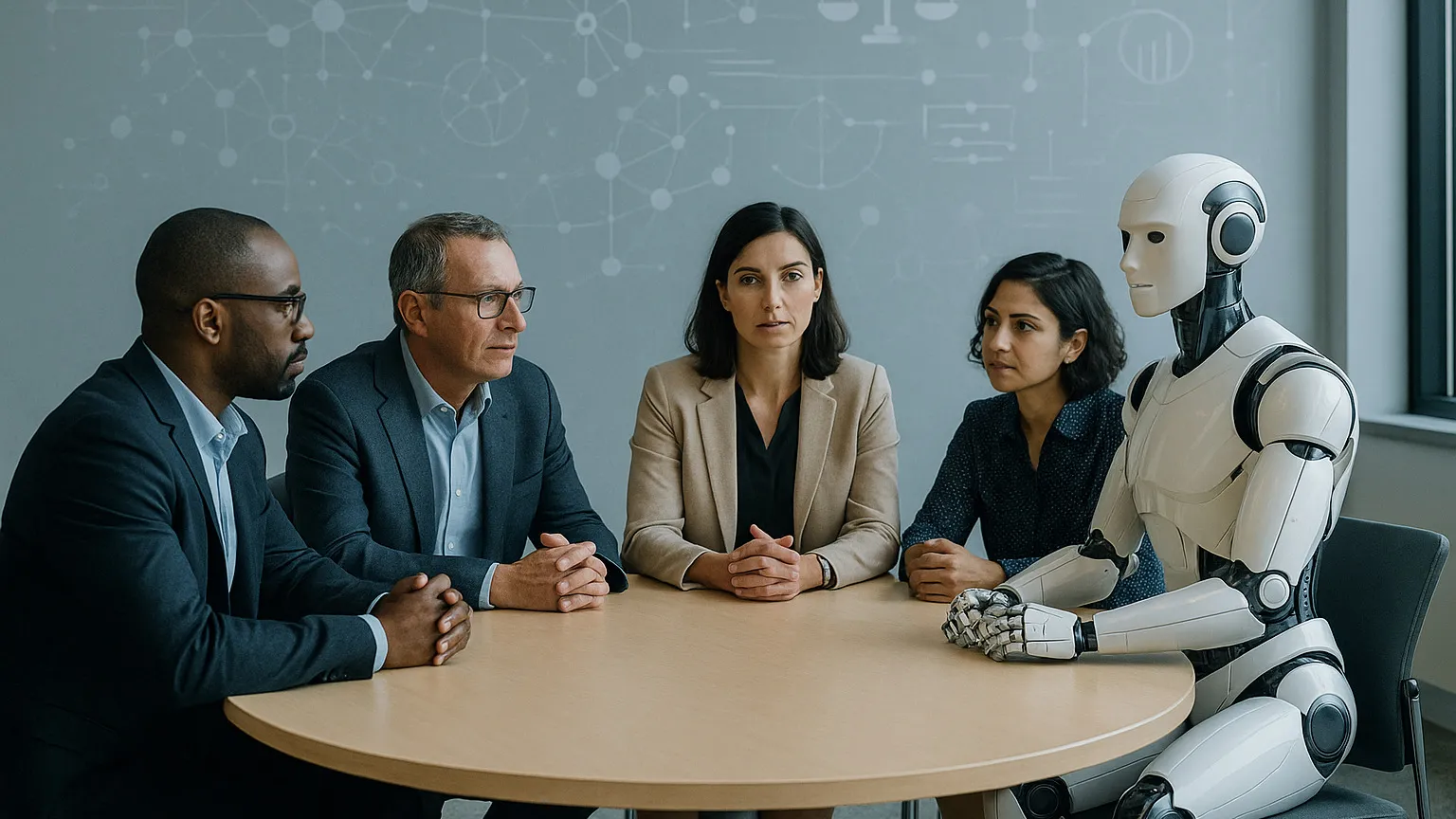 humanoid robot in business meeting