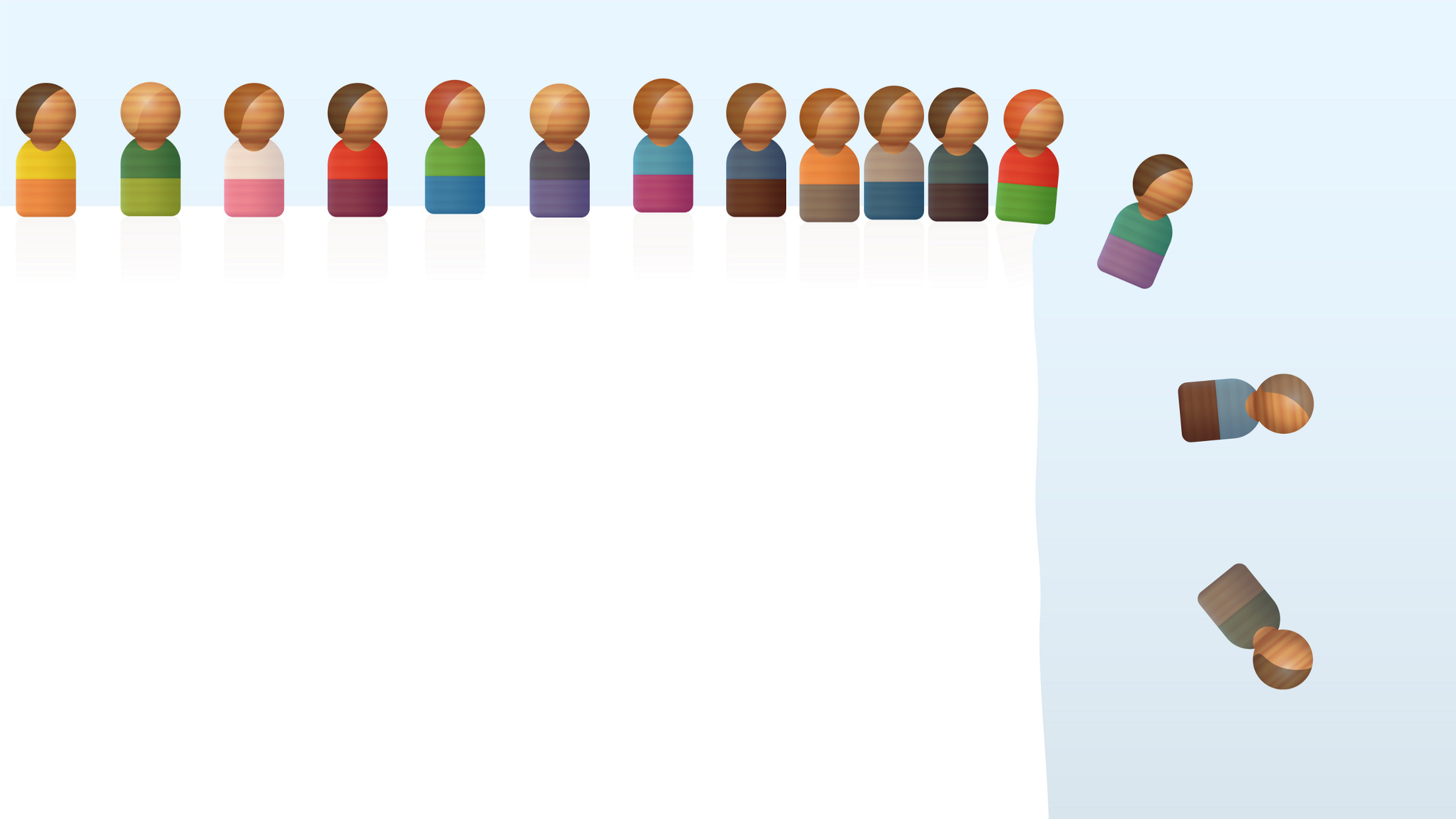 lemming-like toy figures falling off a cliff